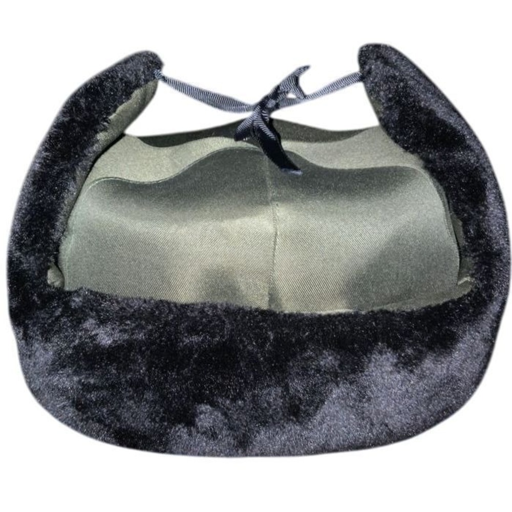 Vintage Style Trapper Hat Faux Fur Trim‎ Winter Ear Flaps Olive Green Black
